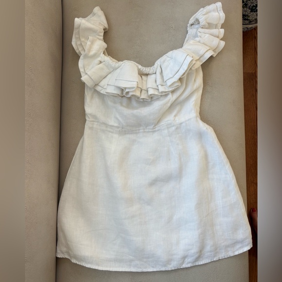 Reformation "Coral" Off Shoulder Linen Dress Size 2 White - Picture 8 of 14